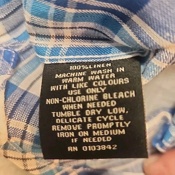 Neiman Marcus Men XXL Short Sleeve Linen Button Shirt Blue White Check - Picture 4 of 8